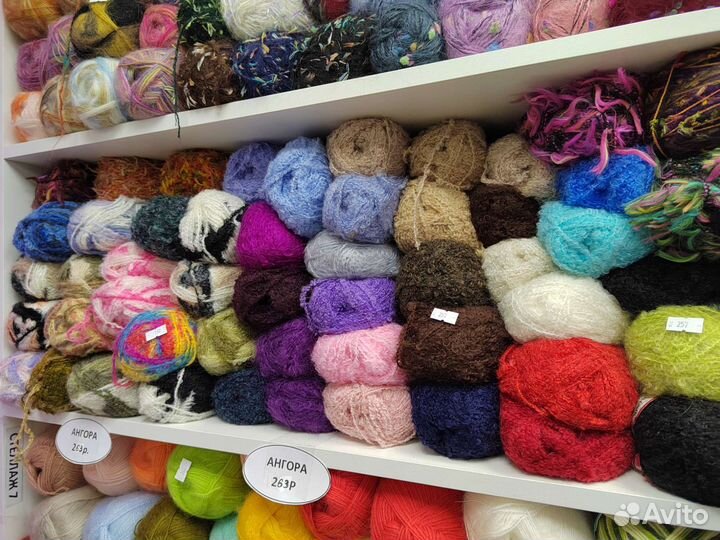 Пряжа нитки для вязания, мохер, хлопок, шерсть