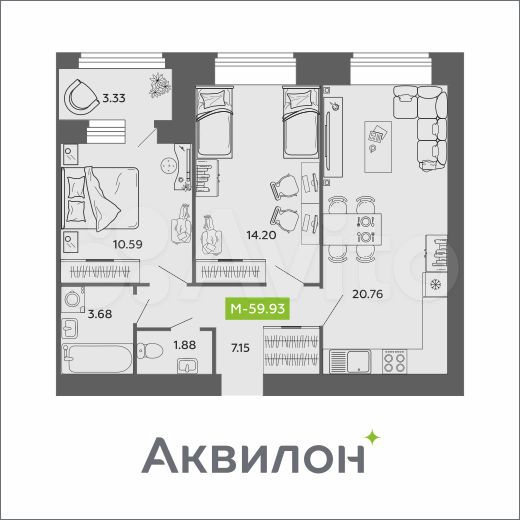 3-к. квартира, 60 м², 4/11 эт.
