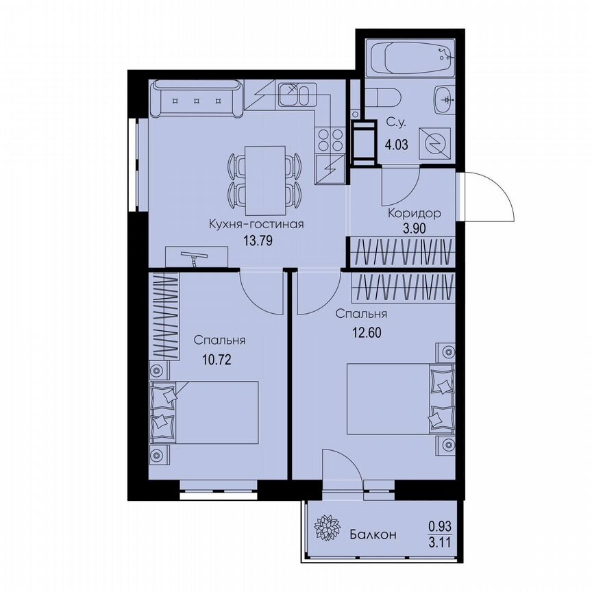 2-к. квартира, 46 м², 6/9 эт.
