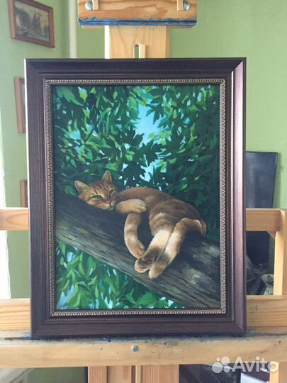 Картина маслом кошки коты(кот на дереве)