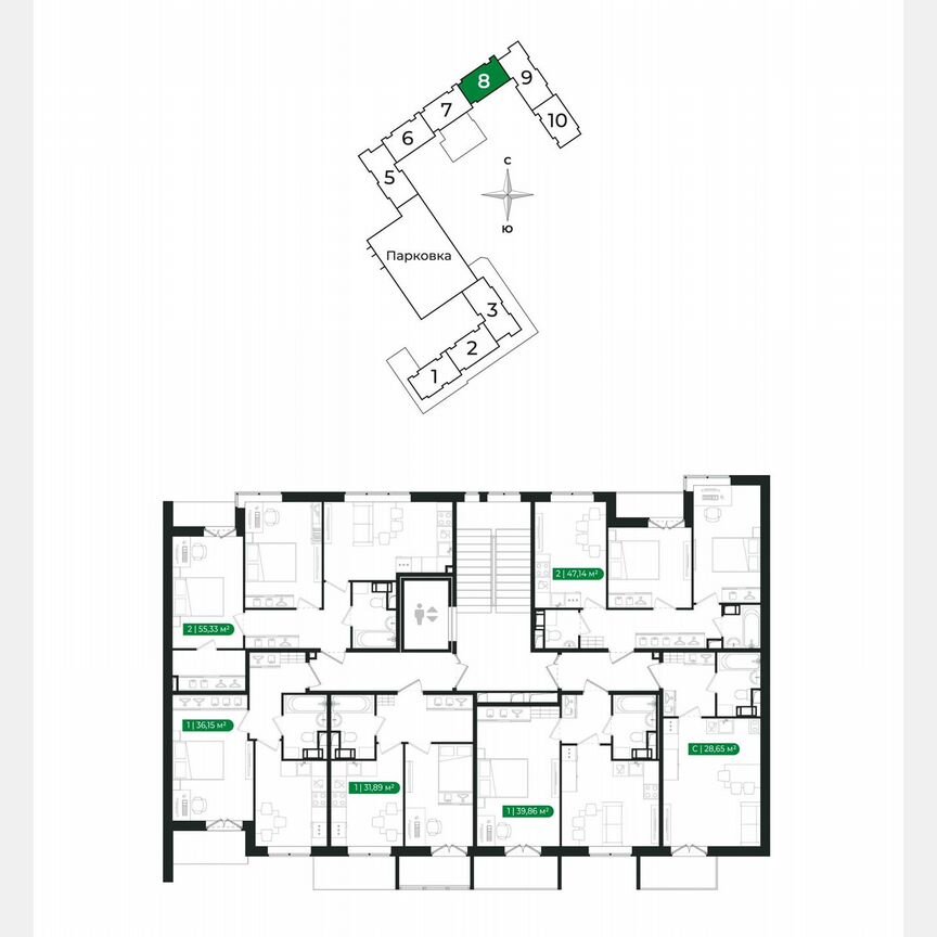 Квартира-студия, 28,7 м², 6/8 эт.
