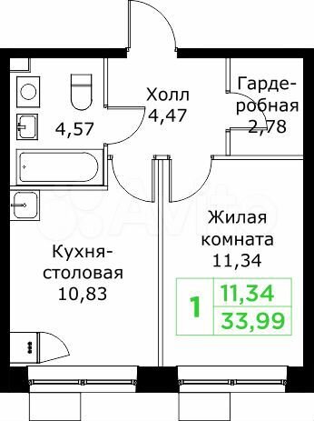 1-к. квартира, 34 м², 19/25 эт.