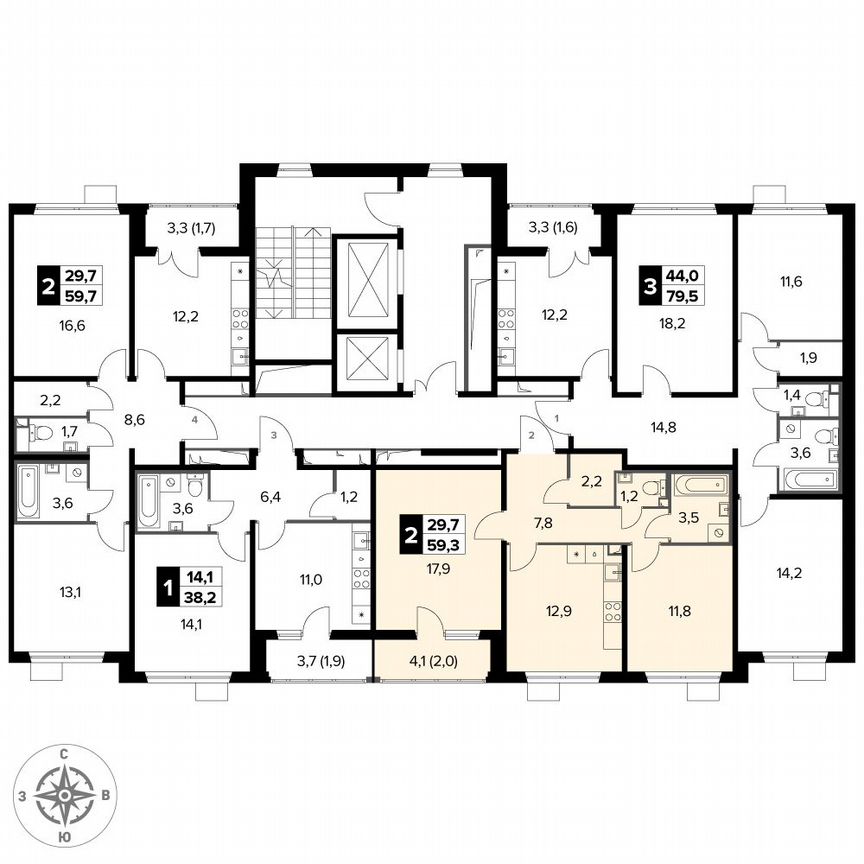 2-к. квартира, 59,3 м², 13/15 эт.
