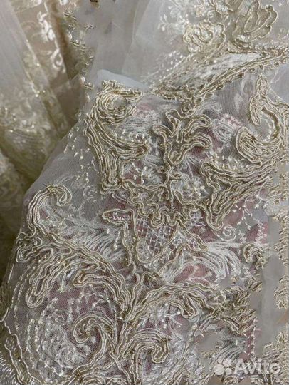 Итальянская штора тюль с медальоном 6.30см,жемчуг