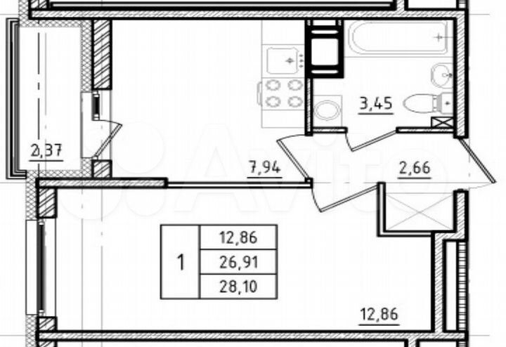 1-к. квартира, 29,4 м², 15/19 эт.