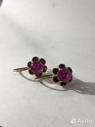 Серебряные серьги СССР 875 пробы с корундом