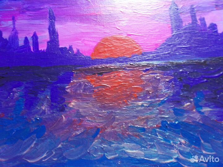 Картина маслом на холсте Фиолетовый Закат