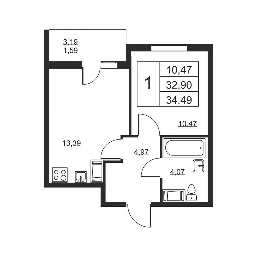 1-к. квартира, 34,5 м², 15/19 эт.
