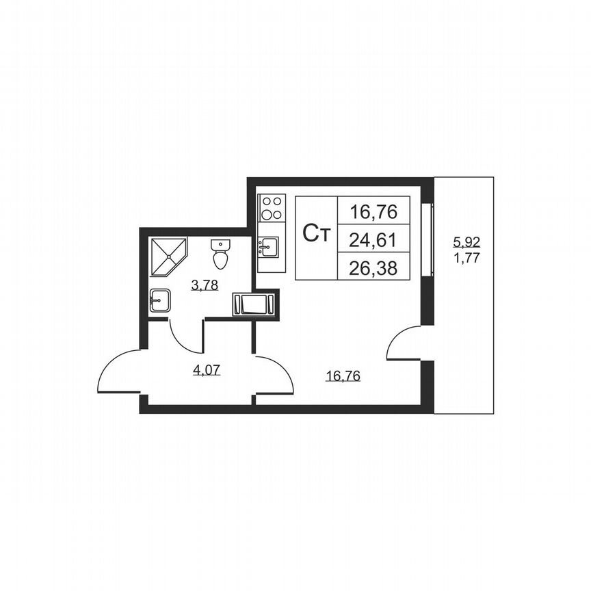 Квартира-студия, 26,4 м², 10/19 эт.