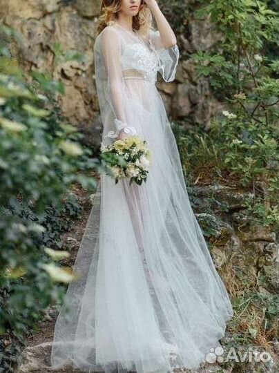 Халат женский шелковый, будуарный