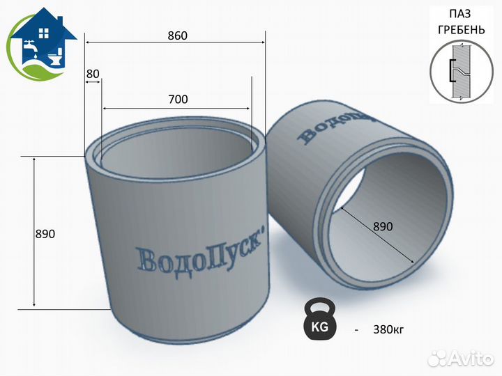 Жб кольцо сквозное кс 7-9 паз/гребень гост