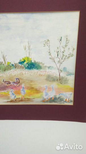 Картина винтажная акварель Гуси 40*50 см в пасп