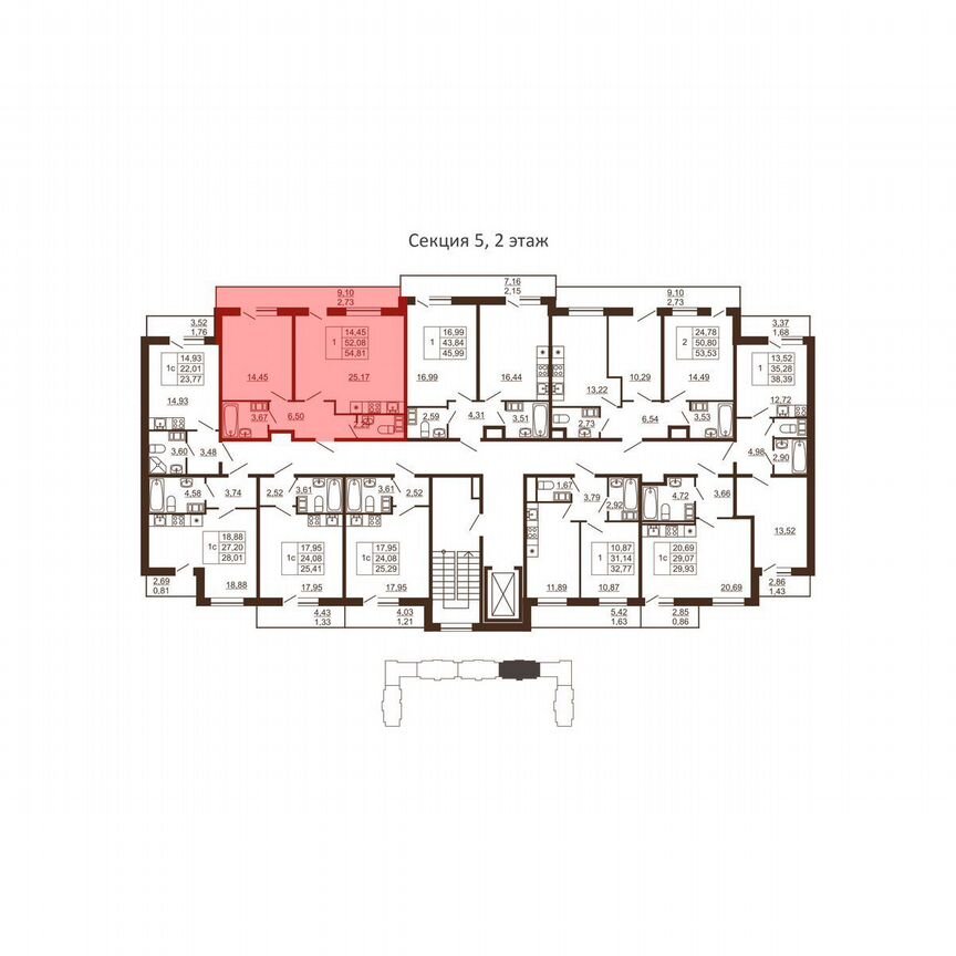 1-к. квартира, 54,8 м², 2/6 эт.