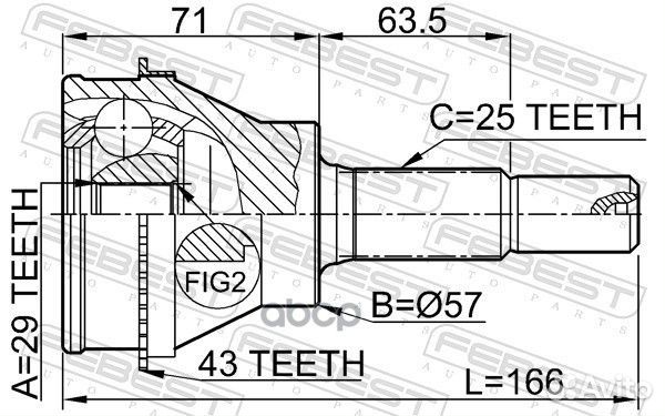 Шрус наружный задний 29x57x25 (mitsubishi outla