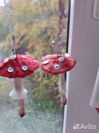 Поделки мухоморы, руч, работы и звезда на ёлку