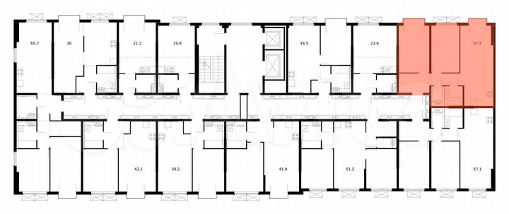 2-к. квартира, 57,5 м², 10/13 эт.
