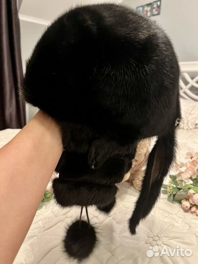 Стильная норковая шапка- кошка, размер 54-56