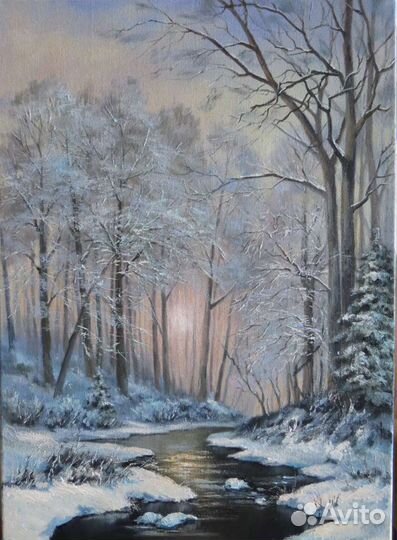 Картина. Холст, масло 60х40 см. Зимний пейзаж