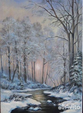Картина. Холст, масло 60х40 см. Зимний пейзаж