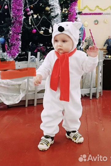 Костюм карнавальный белый медвежонок 80-98