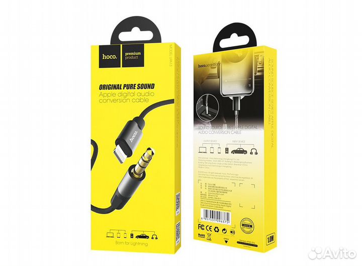 Кабель iPhone Lightning - Jack 3.5, 1м, hoco UPA13