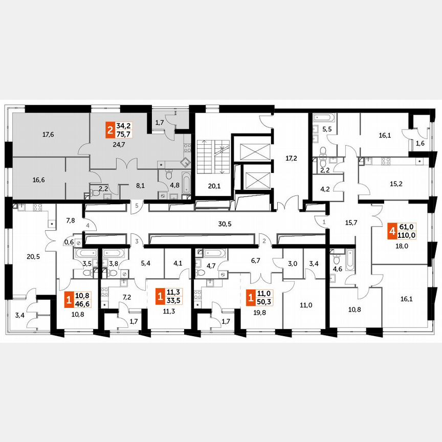 3-к. квартира, 75,7 м², 28/30 эт.
