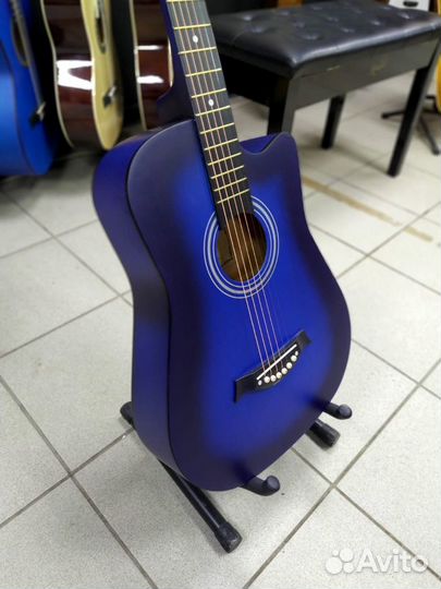 Синяя Акустическая гитара Новая матовая