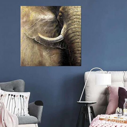 Картина маслом слон серый Премиум холст