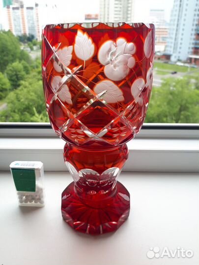 Ваза Кубок цветное стекло гравировка резьба