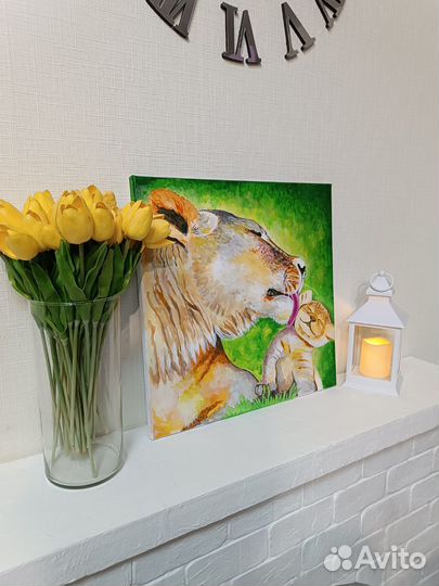 Картина акрилом Львы