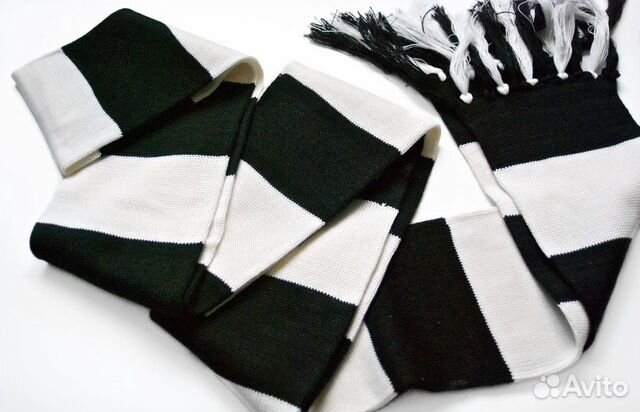 Шарф черно белый вязаный в широкую полоску