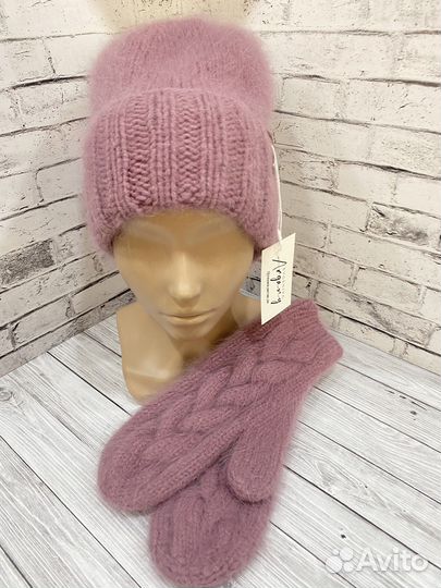 Шапка бини женская + варежки