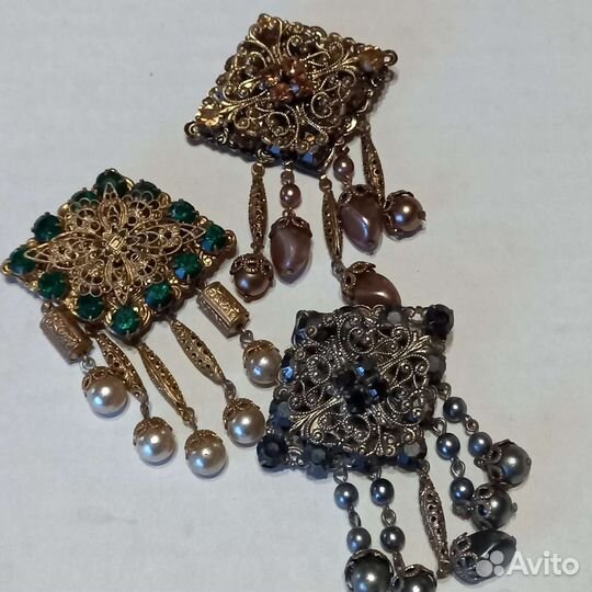 Броши с подвесками винтаж Чехословакия