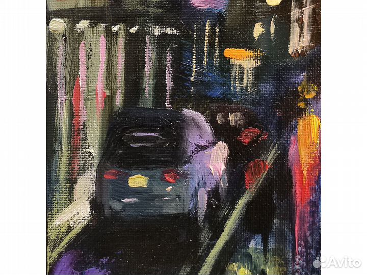 Картина ночной город маслом на холсте 40х30 см