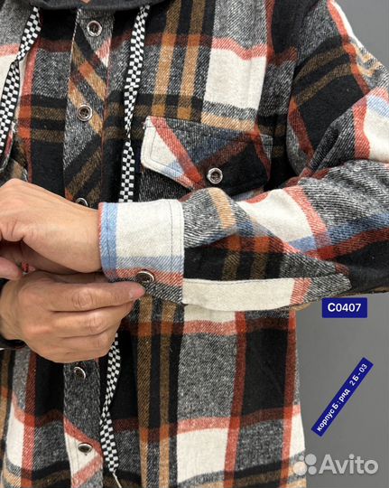 Рубашка в клетку теплая мужская