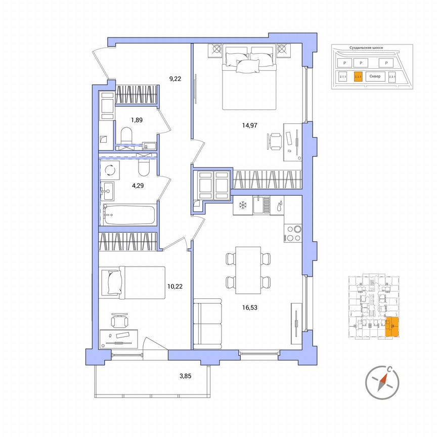 2-к. квартира, 58,3 м², 25/25 эт.
