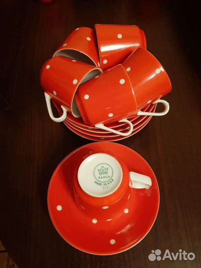 Кофейный сервиз гдр kahla красный в горошек