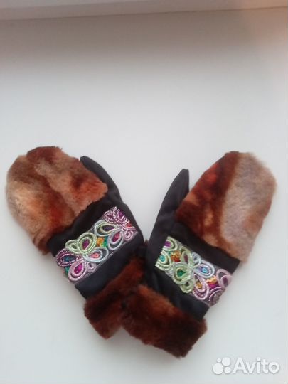 Варежки дизайнерские новые детские с мехом