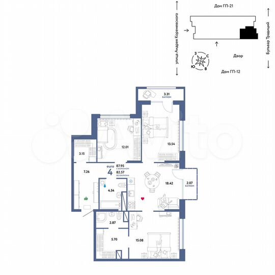 4-к. квартира, 88 м², 14/14 эт.