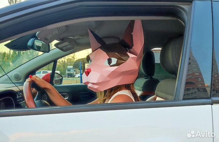 Маска кошка кот полигональная бумажная