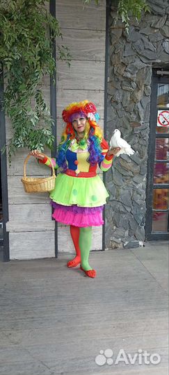 Цирковой номер с разноцветными голубями