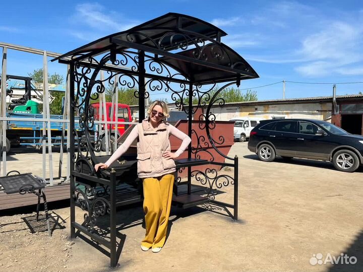 Мангальная зона premium с крышей и печью