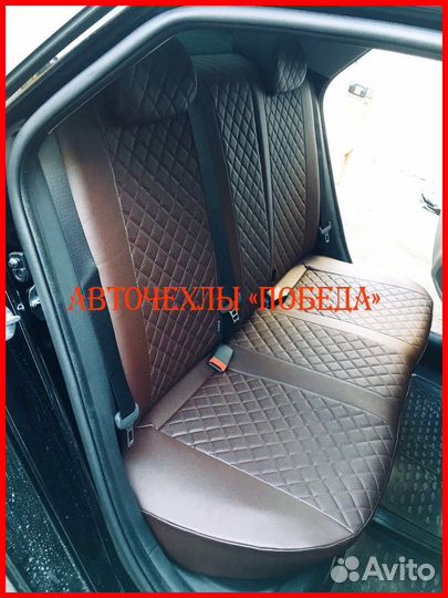 Чехлы Hyundai Sonata из экокожи шоколадные Ромб