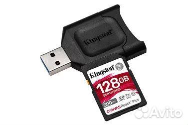 Kingston sdxc 128Gb UHS-II V90 с карт-ридером