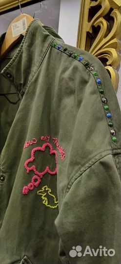 Куртка хаки zara denim s с вышивкой и шипами