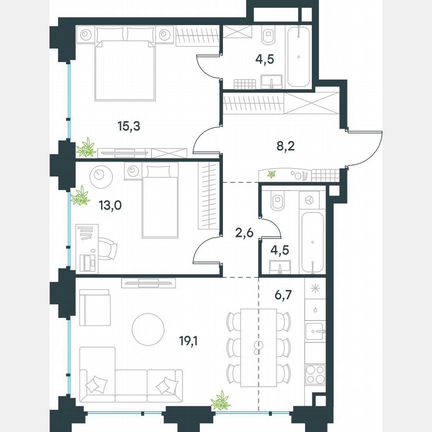 2-к. квартира, 73,9 м², 4/17 эт.