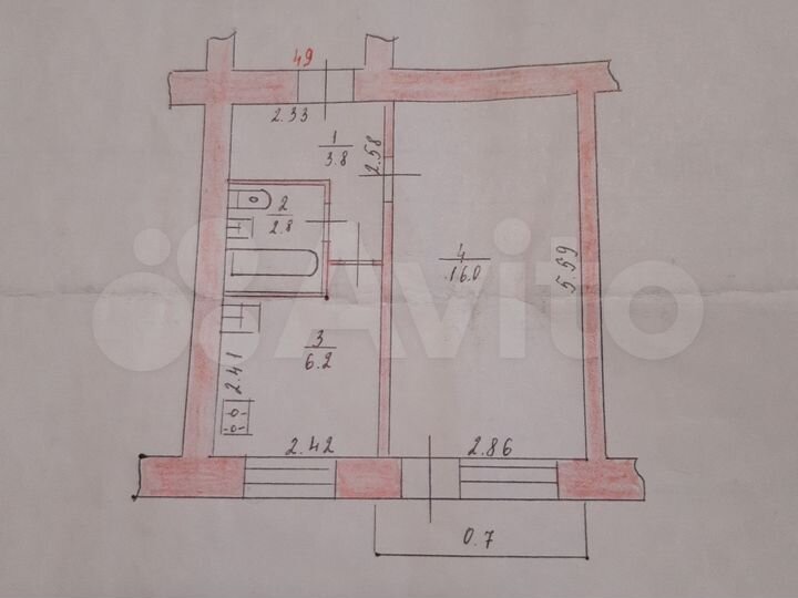 1-к. квартира, 30,7 м², 2/5 эт.