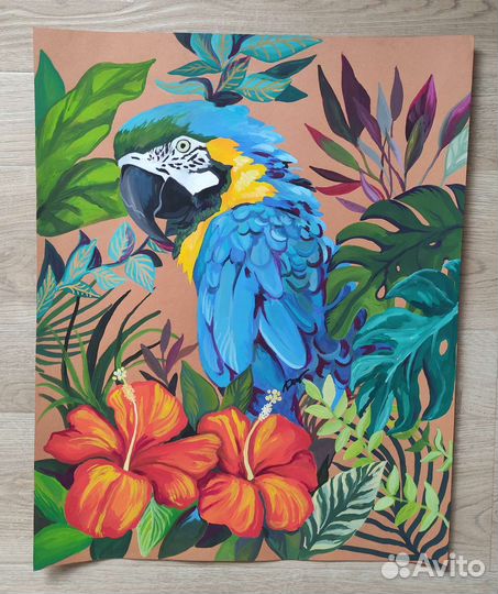 Картина с попугаем ара