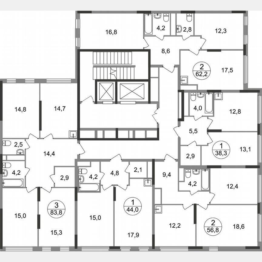 1-к. квартира, 44 м², 6/17 эт.