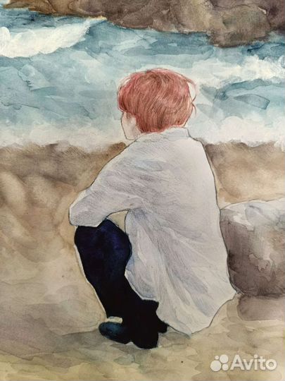 Картина акварель, морской пейзаж